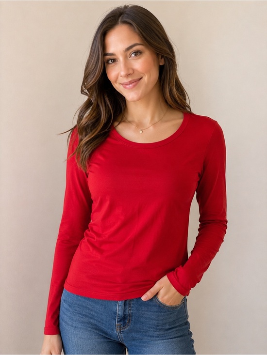 Talbots Tops - Talbots Red Scoop Neck Long Sleeve Tee Sz SP